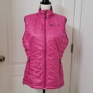 REI Pertex Quantum ECO Lightweight Packable Puffer Vest, Size L. Pink. Front Zip